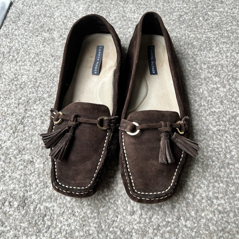 Tommy Hilfiger Womens Suede Moc Penny Loafer Boat Shoe Sz 8.5‎ Brown